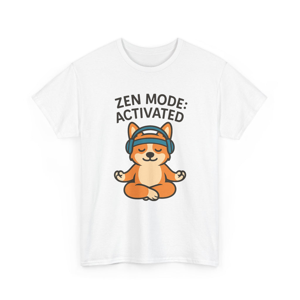 Zen Mode: Activated – Yogloo Headphones Lotus Pose Yoga T-Shirt | Mindful Corgi Tee, Music Lover Gift