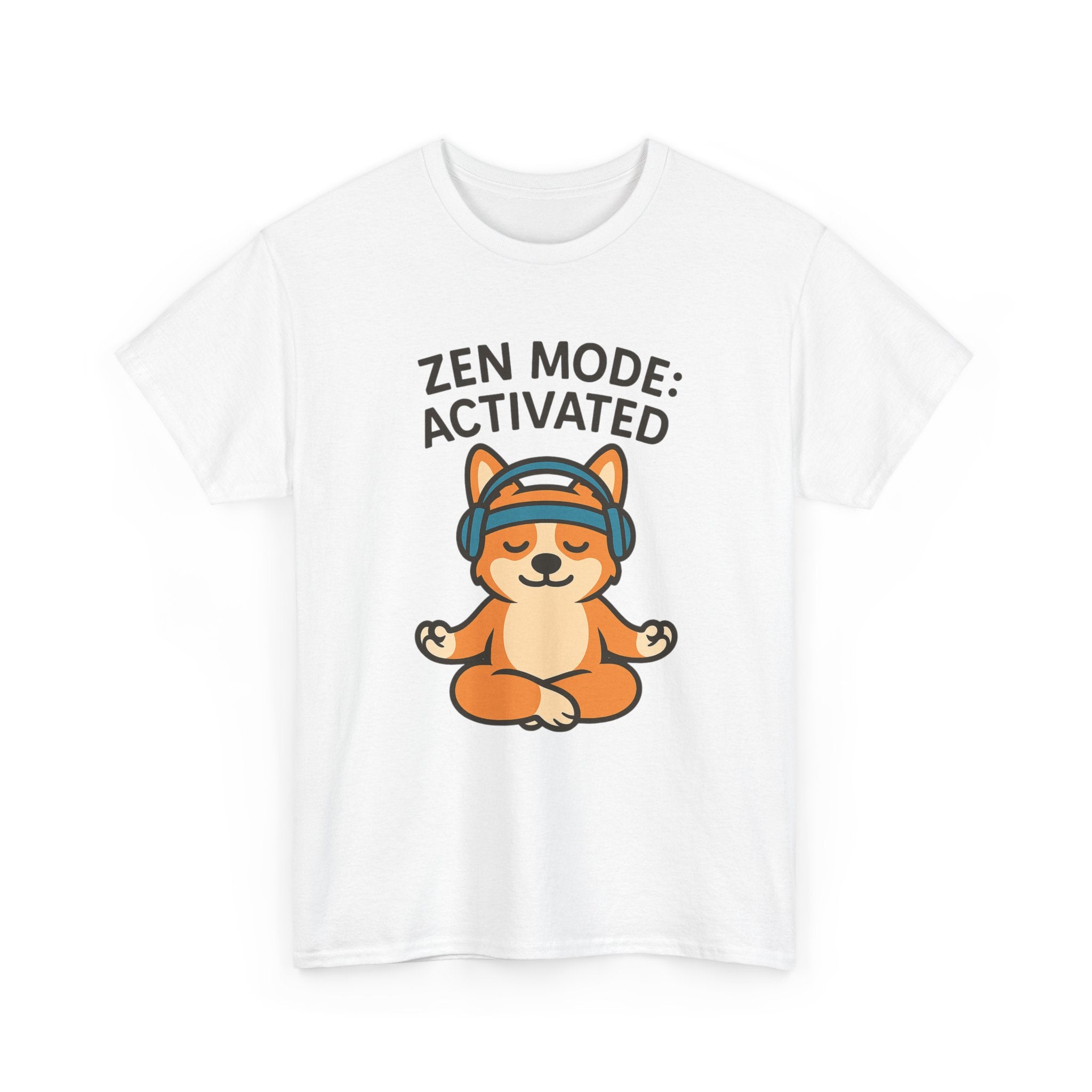 Zen Mode: Activated – Yogloo Headphones Lotus Pose Yoga T-Shirt | Mindful Corgi Tee, Music Lover Gift