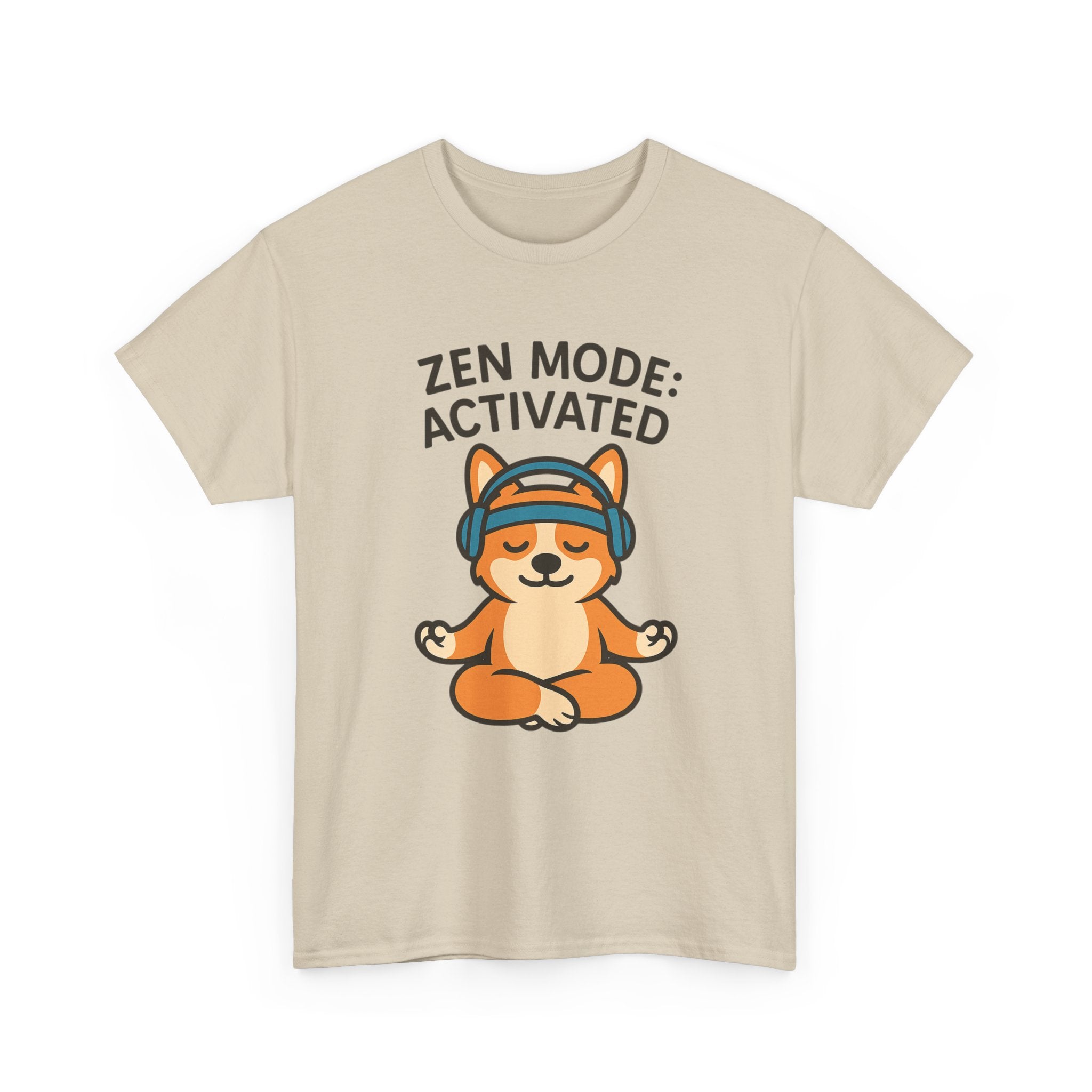 Zen Mode: Activated – Yogloo Headphones Lotus Pose Yoga T-Shirt | Mindful Corgi Tee, Music Lover Gift