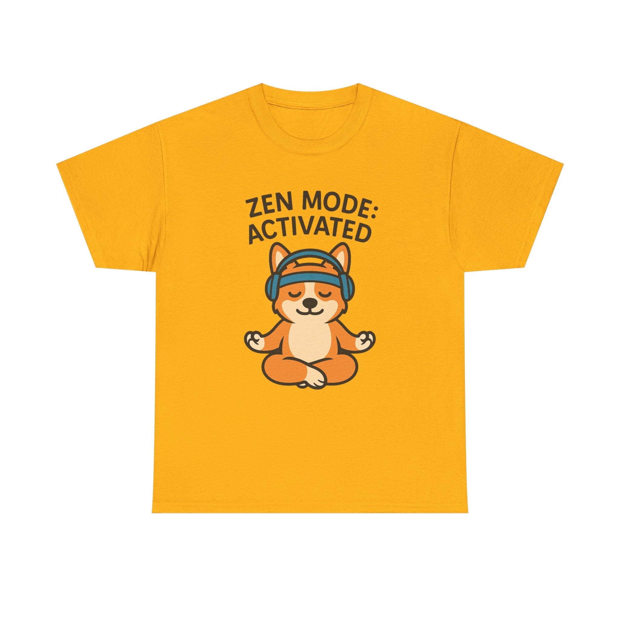 Zen Mode: Activated – Yogloo Headphones Lotus Pose Yoga T-Shirt | Mindful Corgi Tee, Music Lover Gift