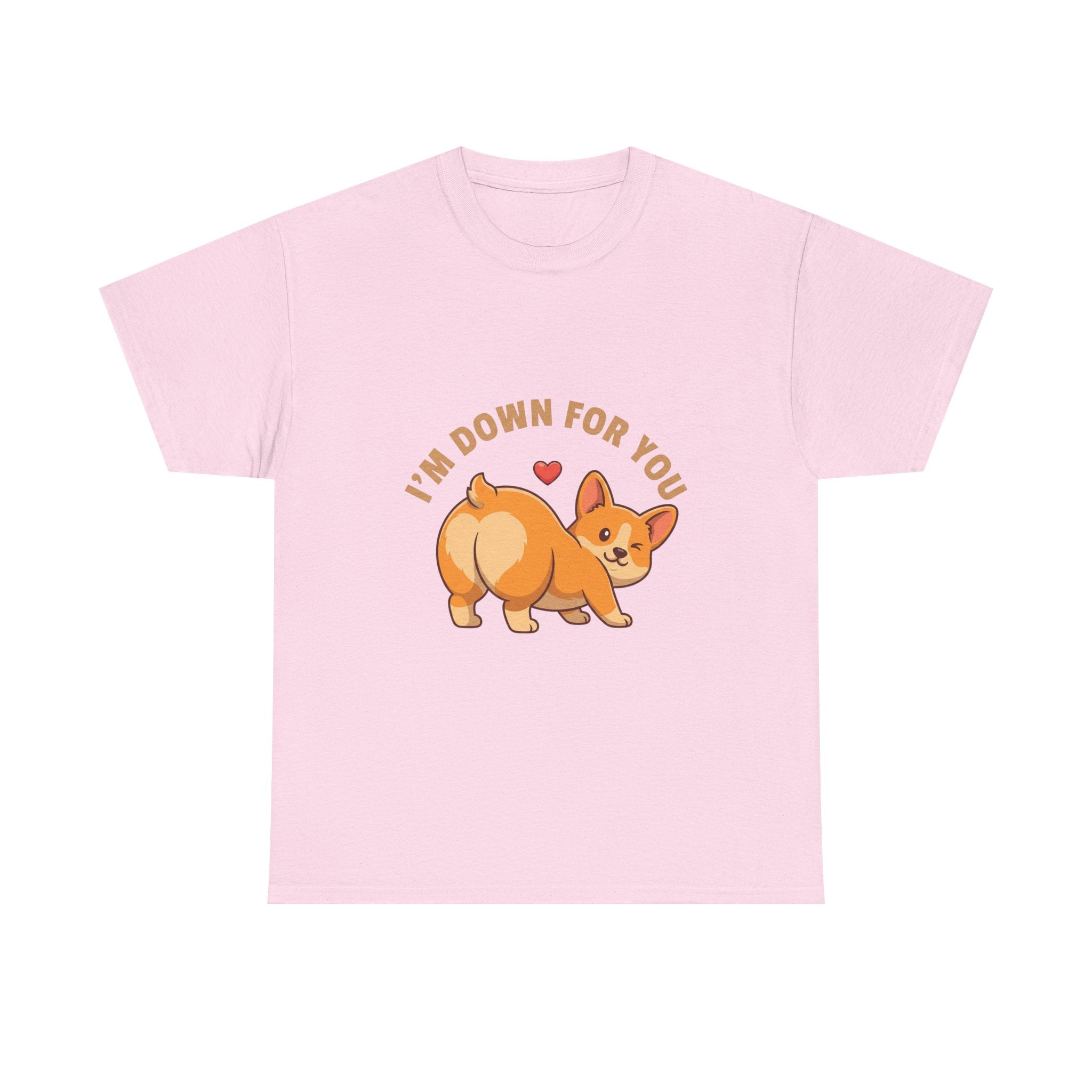 "I'm Down For You" Flirty Corgi T-Shirt – Funny Downward Dog Valentine’s Tee