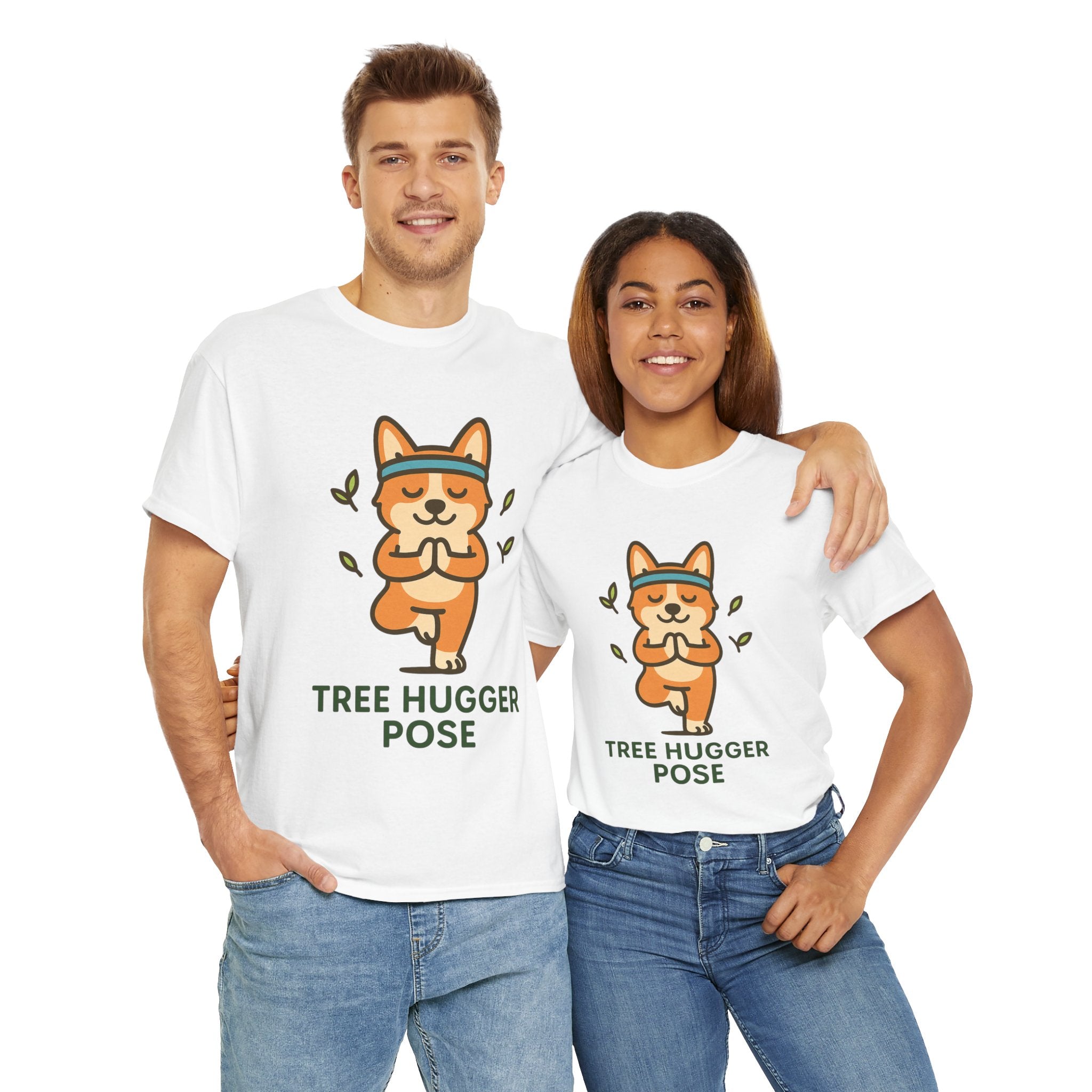 Tree Hugger Pose – Yogloo Corgi Tree Pose Yoga T-Shirt | Cute Eco-Yoga Gift, Mindfulness Tee