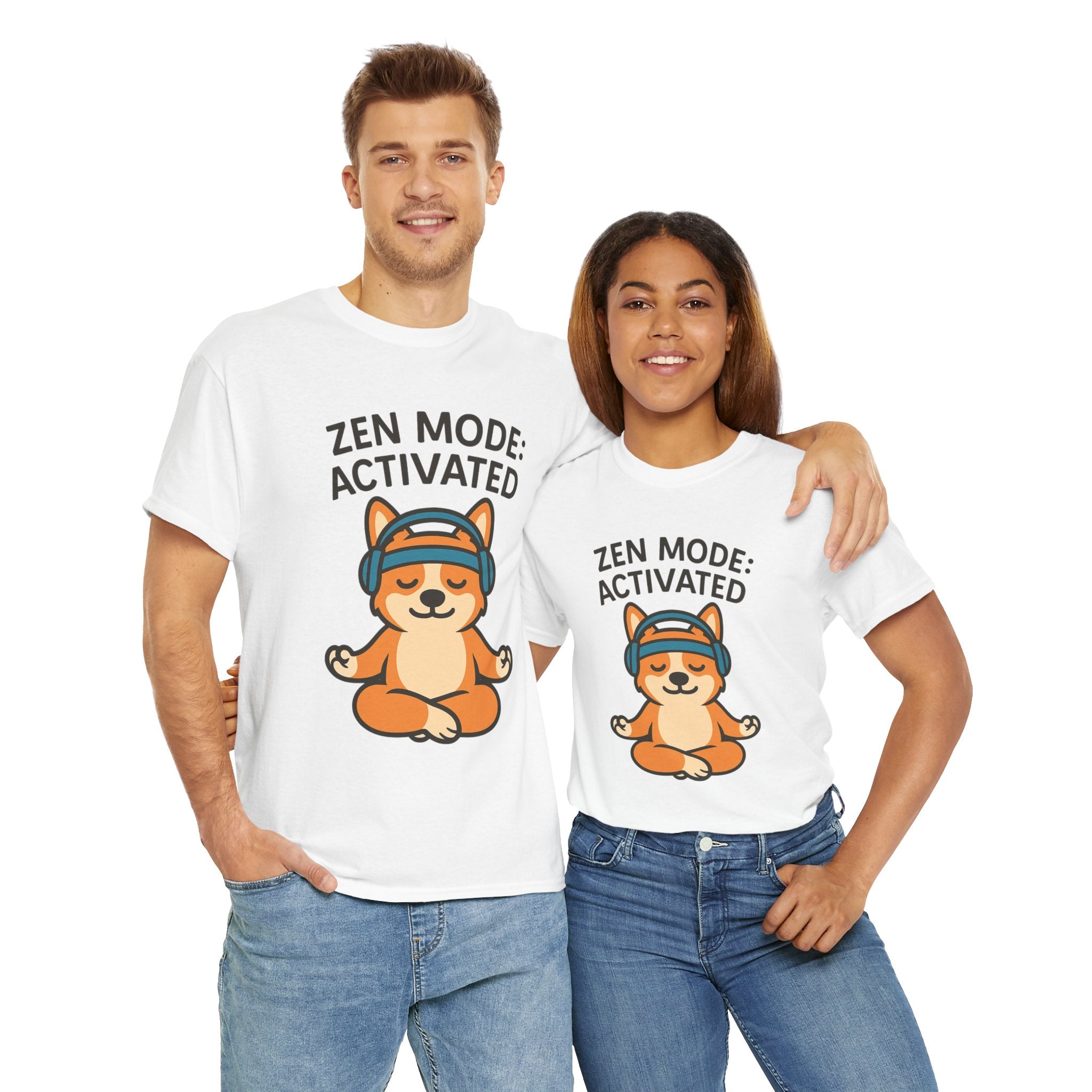 Zen Mode: Activated – Yogloo Headphones Lotus Pose Yoga T-Shirt | Mindful Corgi Tee, Music Lover Gift