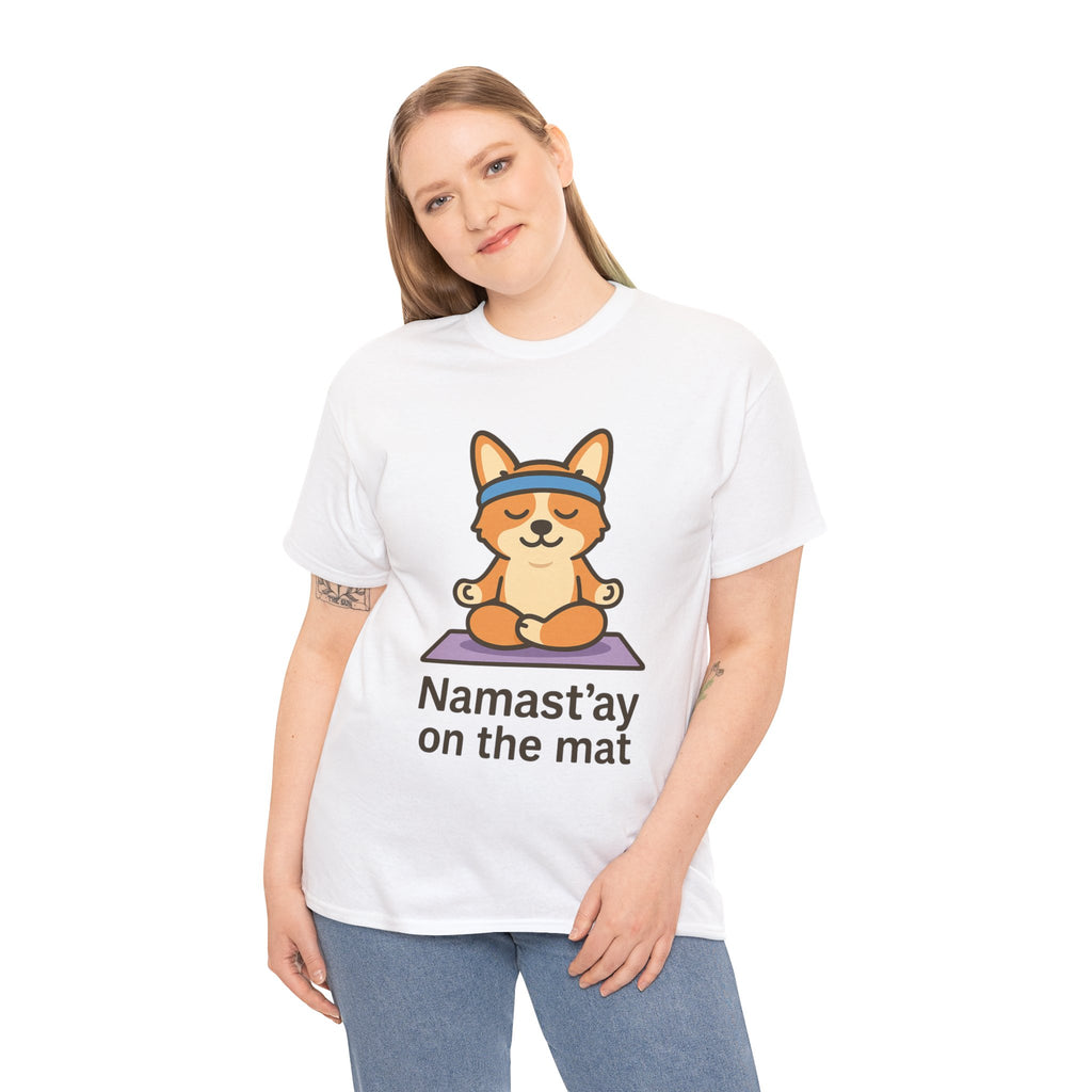 Namast’ay on the Mat – Yogloo Lotus Pose Yoga T-Shirt | Cute Corgi Mindfulness Tee