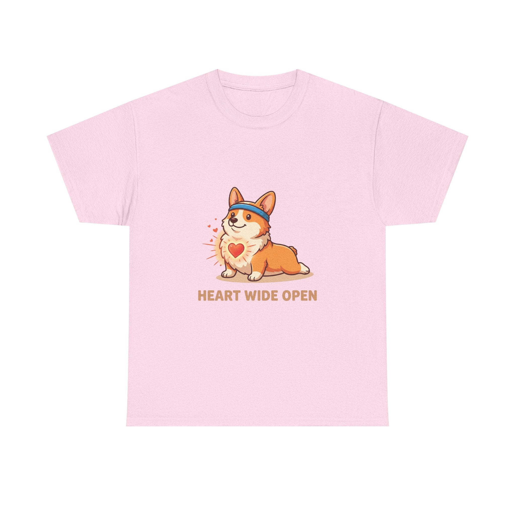 "Heart Wide Open" Corgi Yoga Shirt – Wholesome & Cute Valentine’s Apparel