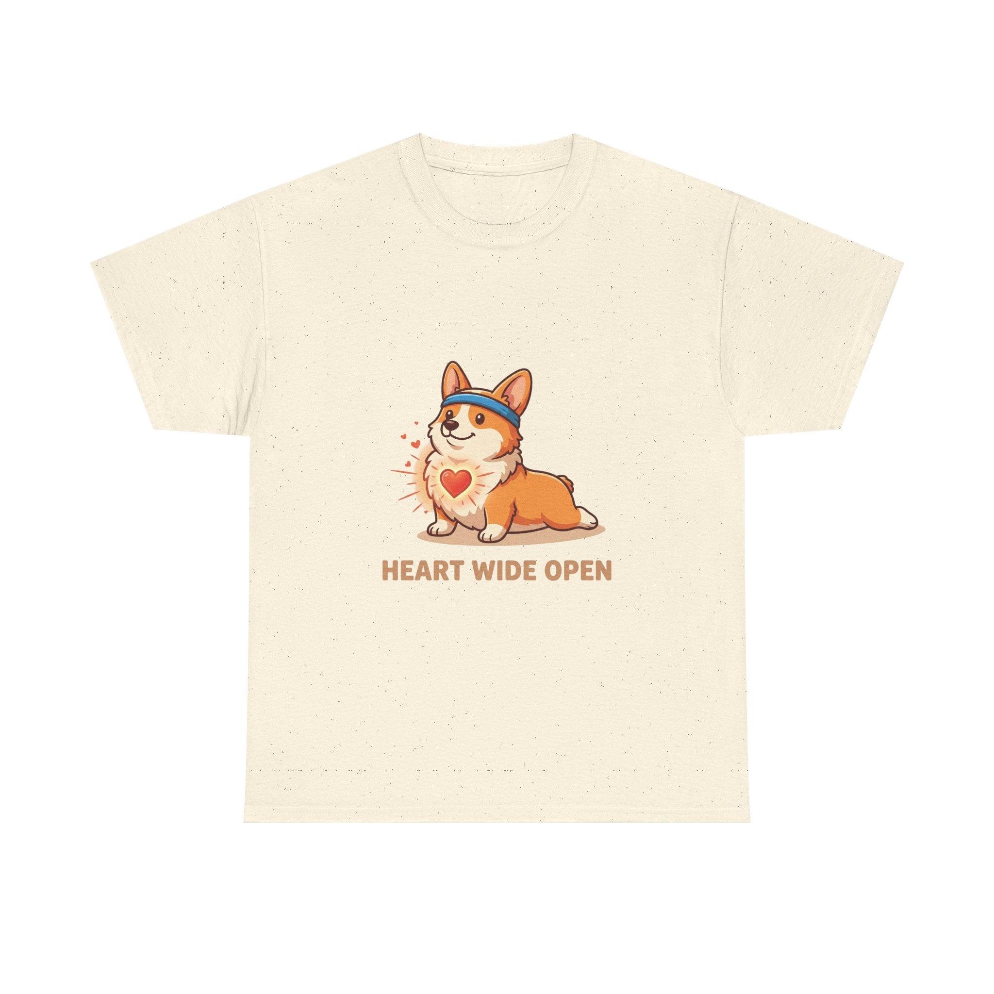 "Heart Wide Open" Corgi Yoga Shirt – Wholesome & Cute Valentine’s Apparel