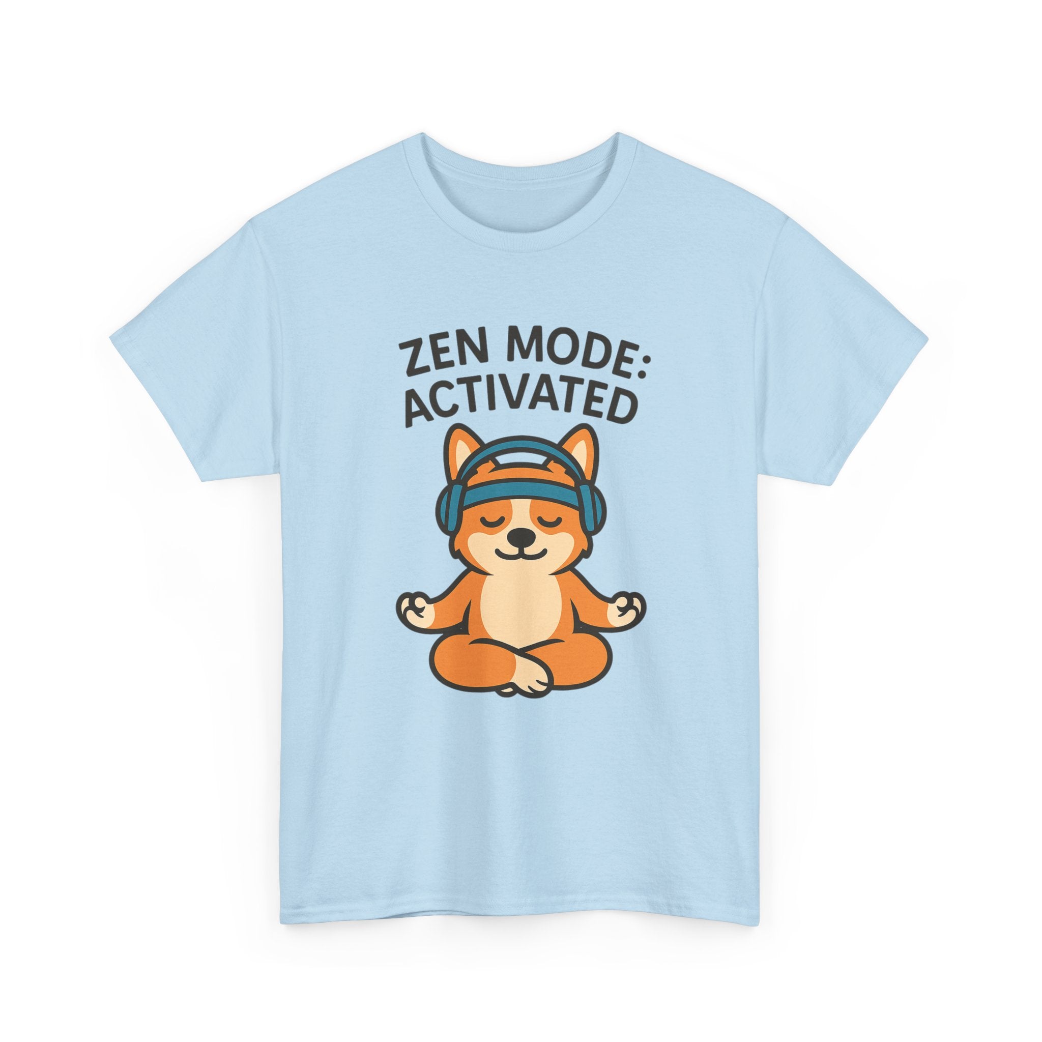 Zen Mode: Activated – Yogloo Headphones Lotus Pose Yoga T-Shirt | Mindful Corgi Tee, Music Lover Gift
