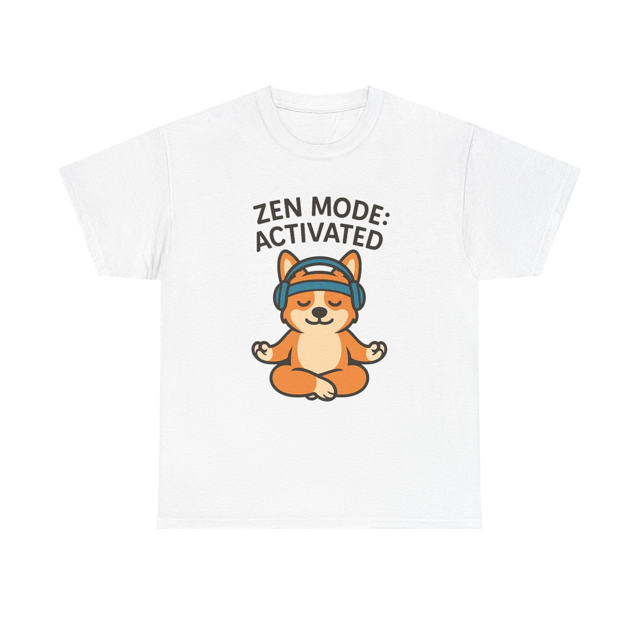 Zen Mode: Activated – Yogloo Headphones Lotus Pose Yoga T-Shirt | Mindful Corgi Tee, Music Lover Gift