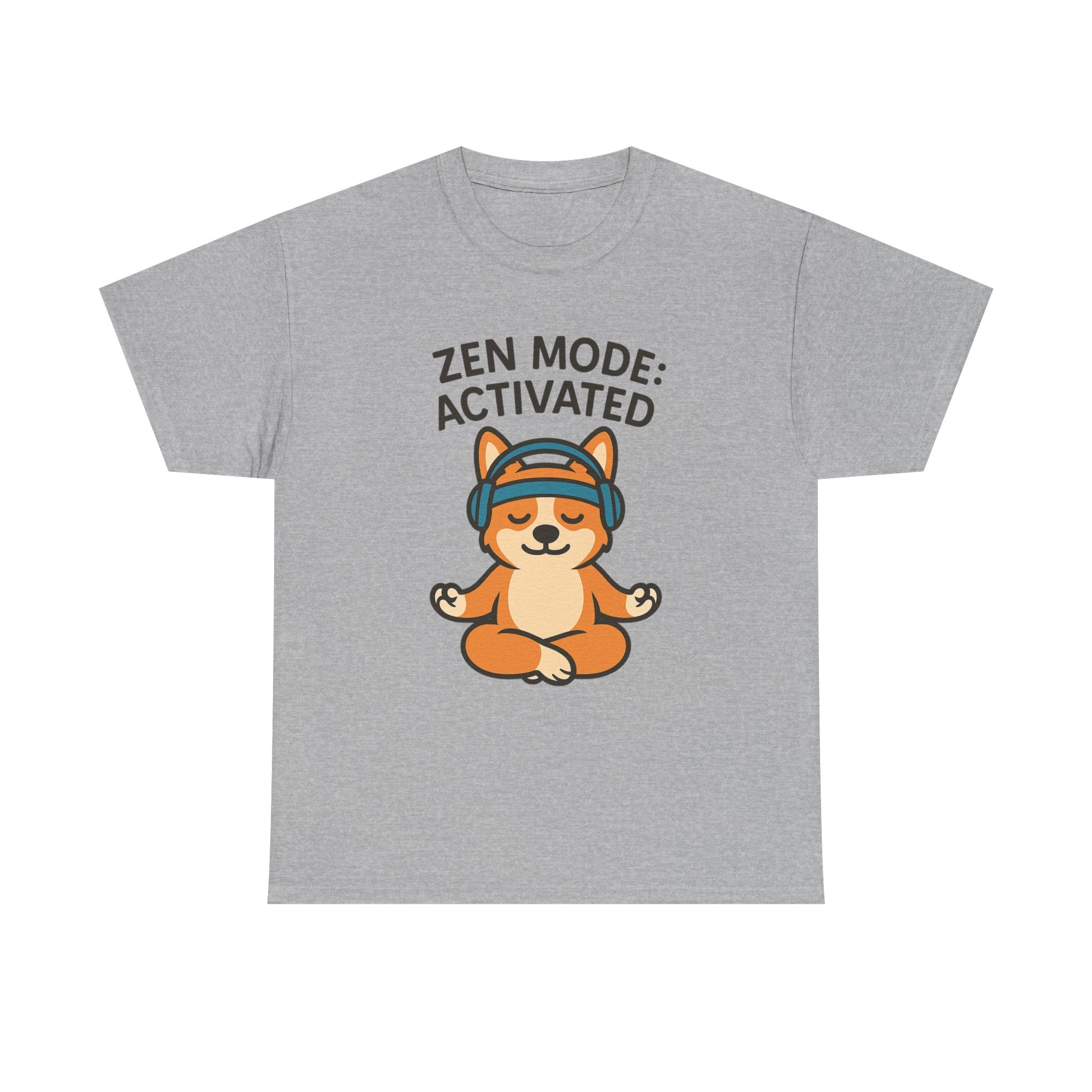 Zen Mode: Activated – Yogloo Headphones Lotus Pose Yoga T-Shirt | Mindful Corgi Tee, Music Lover Gift
