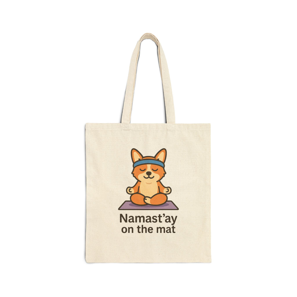Yoga Corgi Tote Bag — "Namast'ay on the Mat" Cotton Canvas Tote