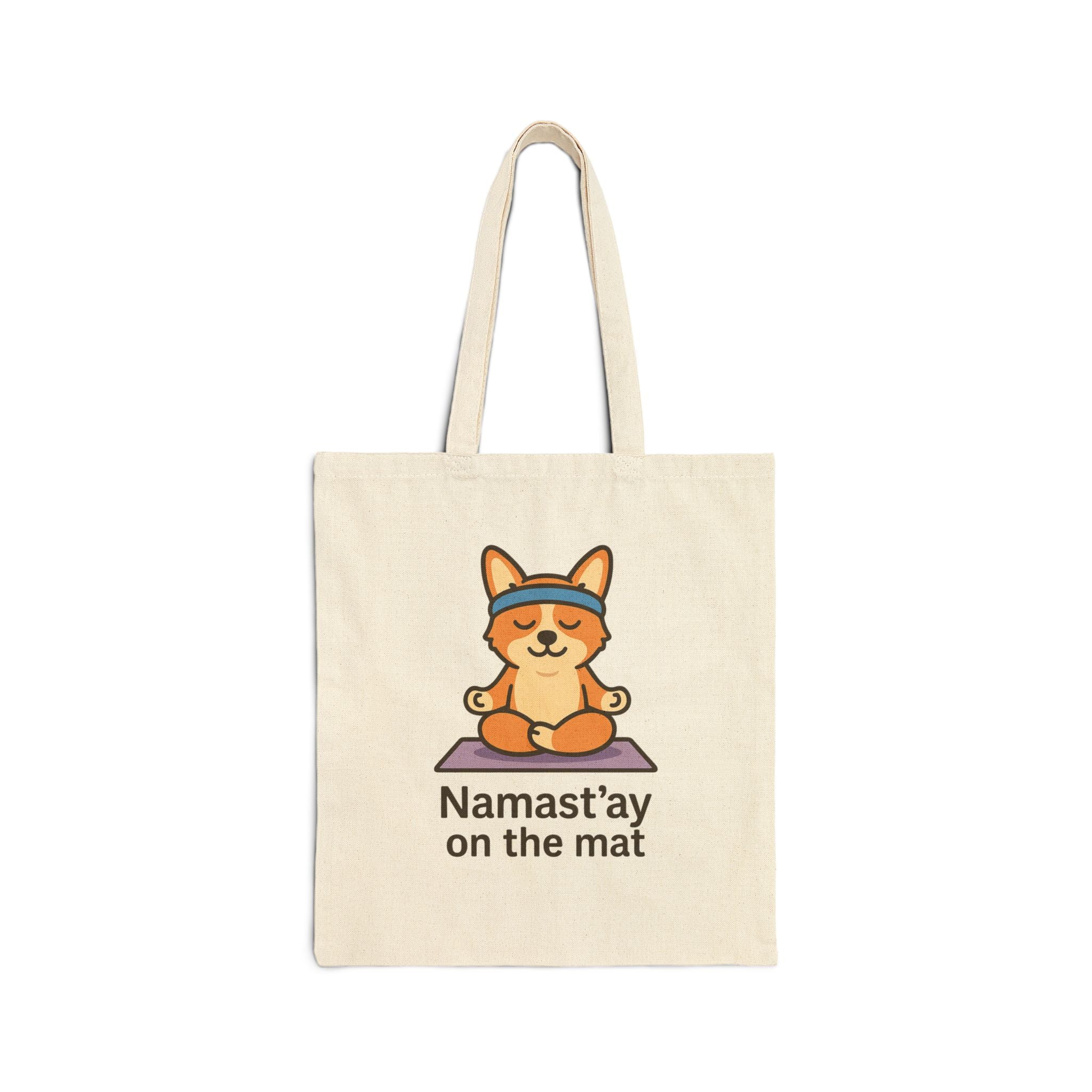 Yoga Corgi Tote Bag — "Namast'ay on the Mat" Cotton Canvas Tote
