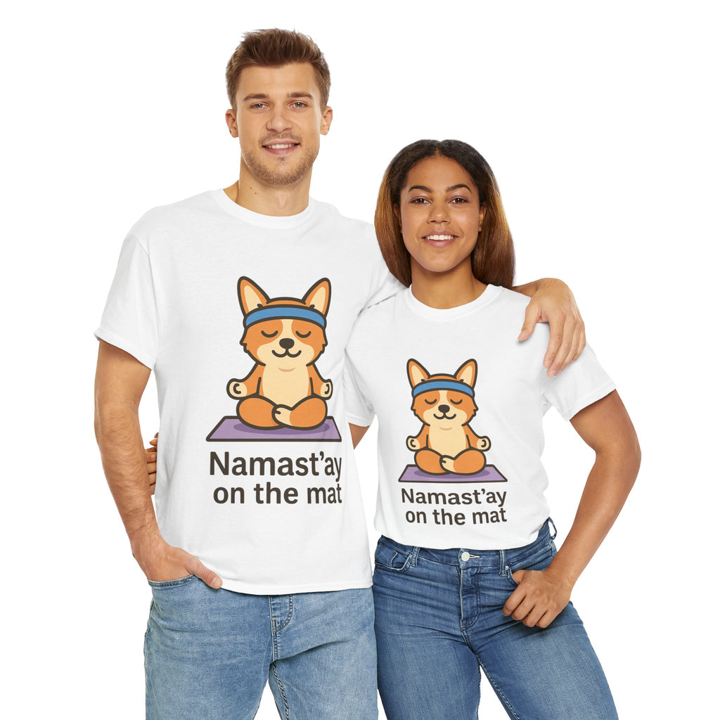 Namast’ay on the Mat – Yogloo Lotus Pose Yoga T-Shirt | Cute Corgi Mindfulness Tee