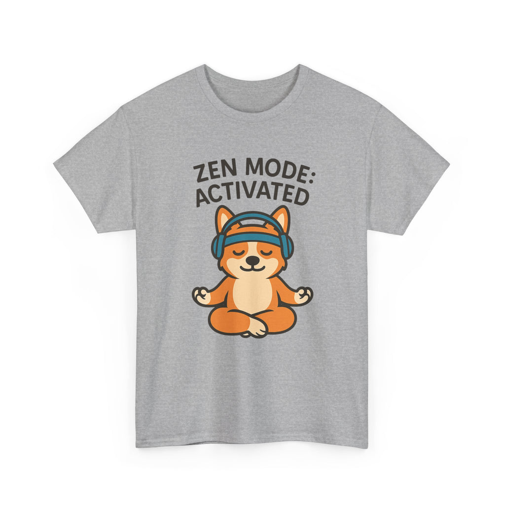 Zen Mode: Activated – Yogloo Headphones Lotus Pose Yoga T-Shirt | Mindful Corgi Tee, Music Lover Gift