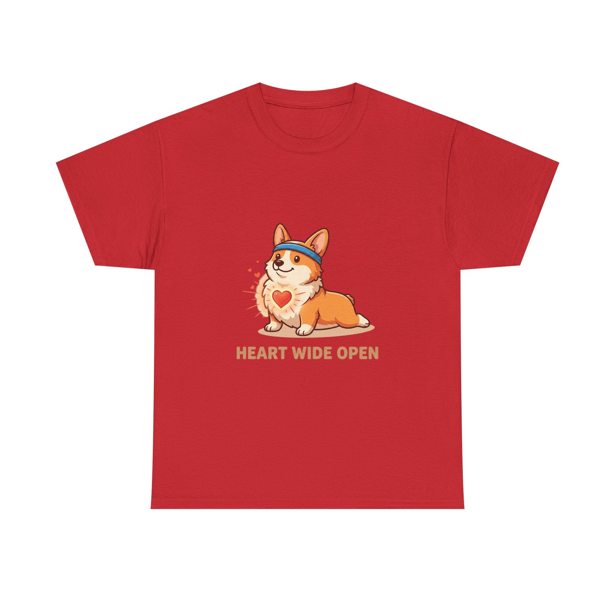 "Heart Wide Open" Corgi Yoga Shirt – Wholesome & Cute Valentine’s Apparel
