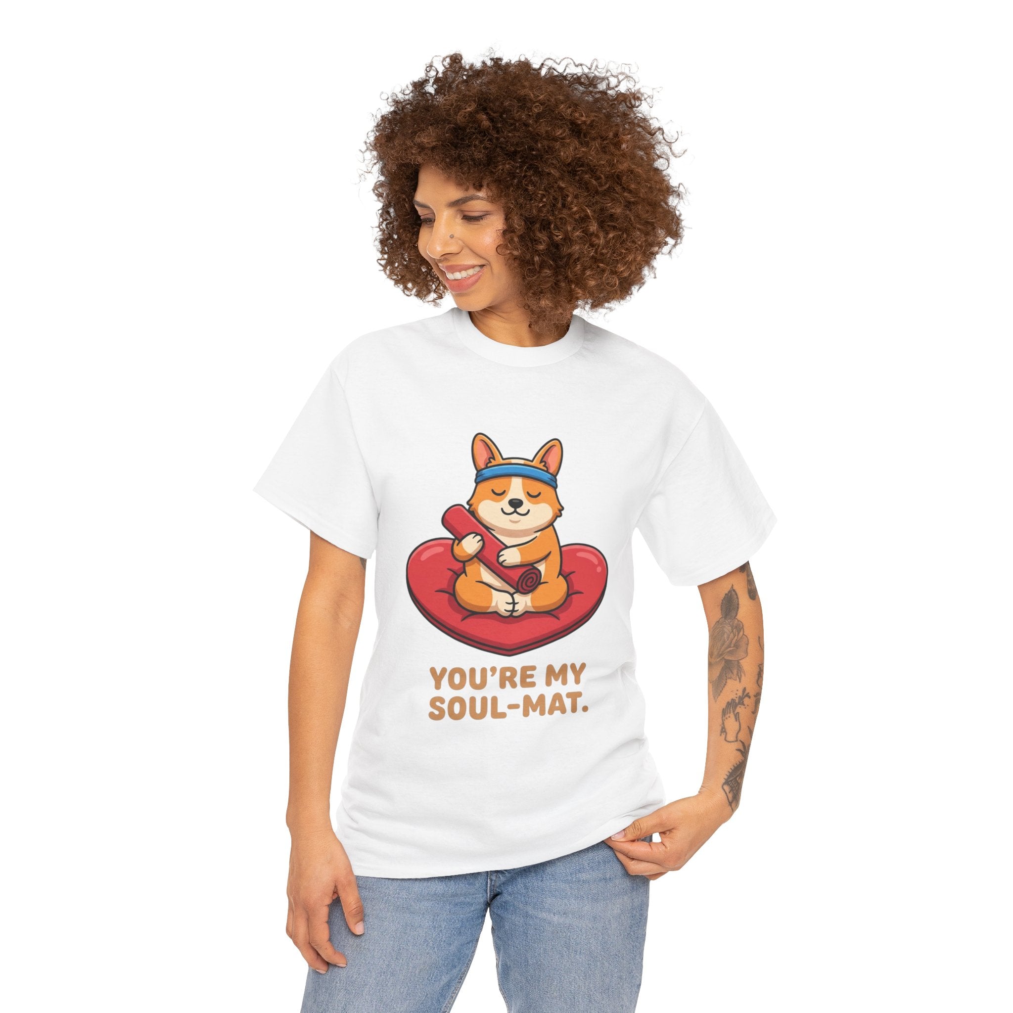"You're My Soul-Mat" Corgi Yoga T-Shirt – Funny Valentine’s Day Gift for Dog Lovers