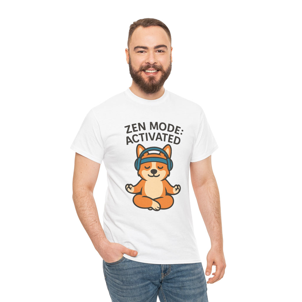 Zen Mode: Activated – Yogloo Headphones Lotus Pose Yoga T-Shirt | Mindful Corgi Tee, Music Lover Gift