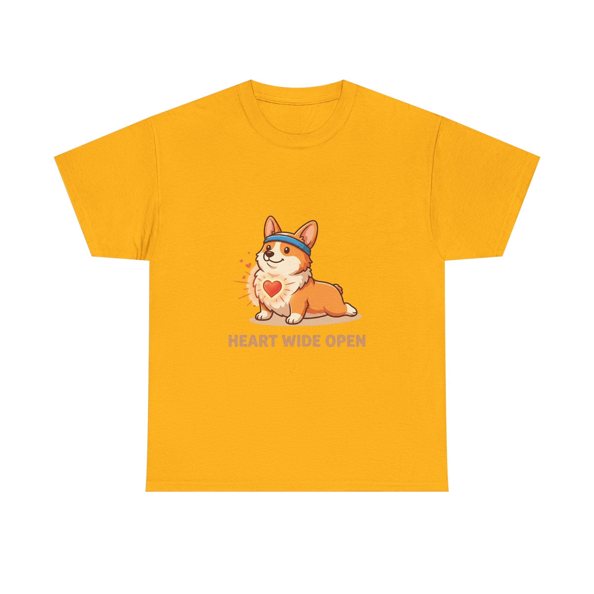 "Heart Wide Open" Corgi Yoga Shirt – Wholesome & Cute Valentine’s Apparel