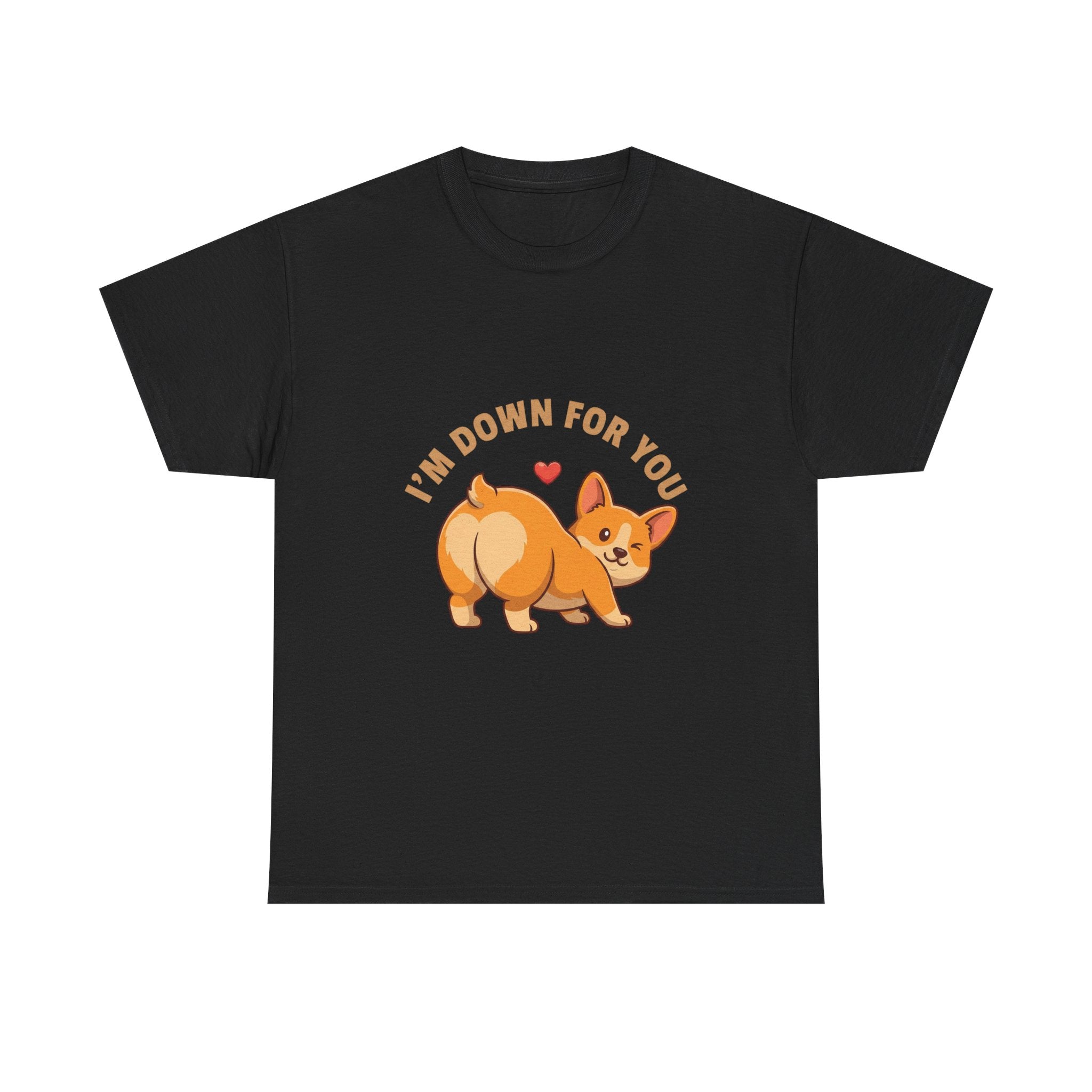 "I'm Down For You" Flirty Corgi T-Shirt – Funny Downward Dog Valentine’s Tee