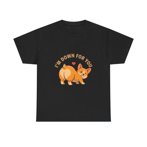 "I'm Down For You" Flirty Corgi T-Shirt – Funny Downward Dog Valentine’s Tee
