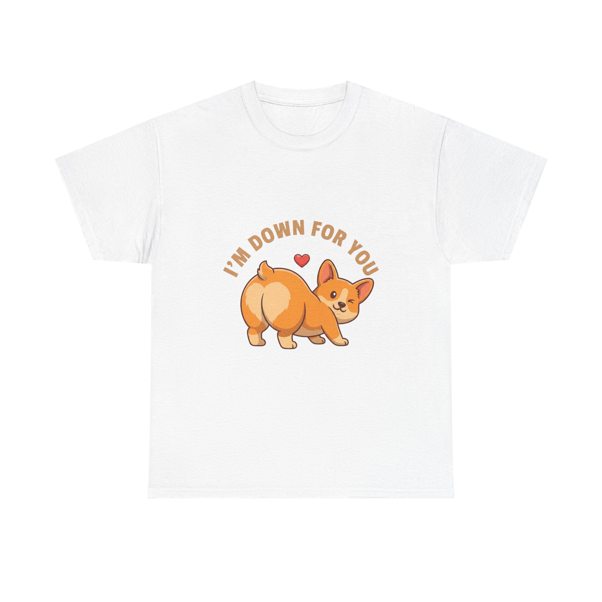 "I'm Down For You" Flirty Corgi T-Shirt – Funny Downward Dog Valentine’s Tee