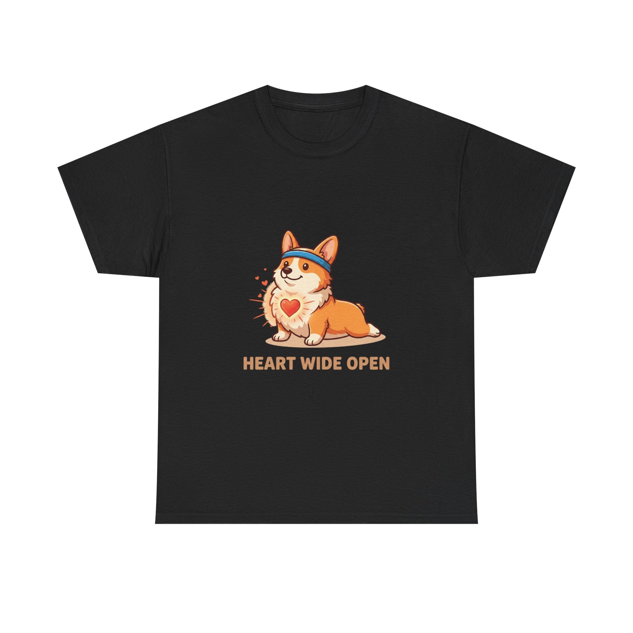 "Heart Wide Open" Corgi Yoga Shirt – Wholesome & Cute Valentine’s Apparel
