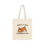 Canvas Tote Bag — "Finally, a Real Downward Dog" Cute Corgi Yoga Tote