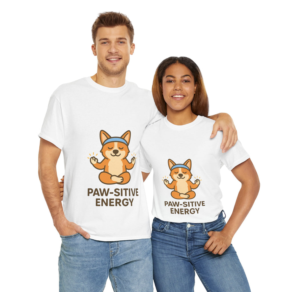 Paw-sitive Energy – Yogloo Meditating Corgi Yoga T-Shirt | Mindfulness Tee, Glowing Paws Design