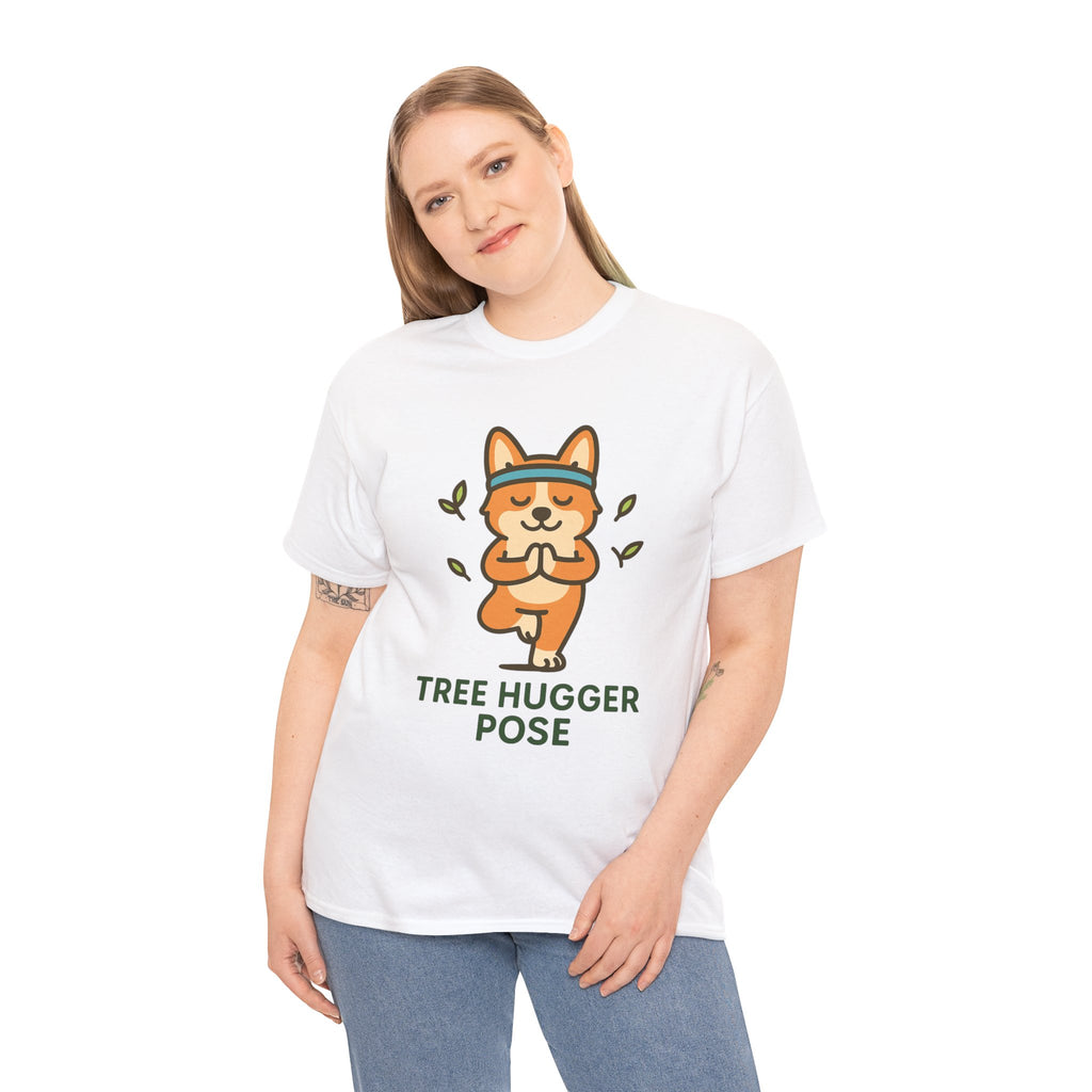 Tree Hugger Pose – Yogloo Corgi Tree Pose Yoga T-Shirt | Cute Eco-Yoga Gift, Mindfulness Tee