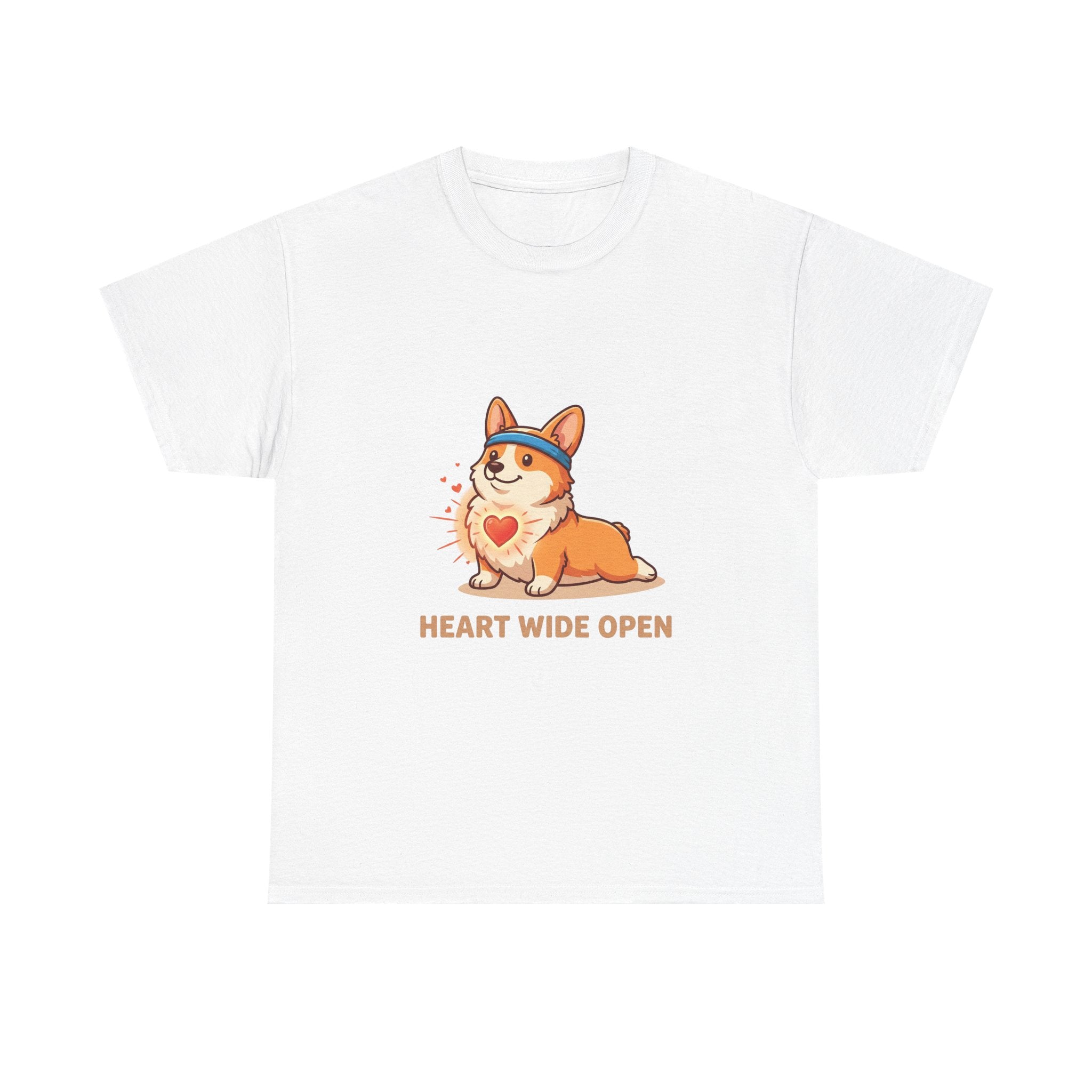 "Heart Wide Open" Corgi Yoga Shirt – Wholesome & Cute Valentine’s Apparel
