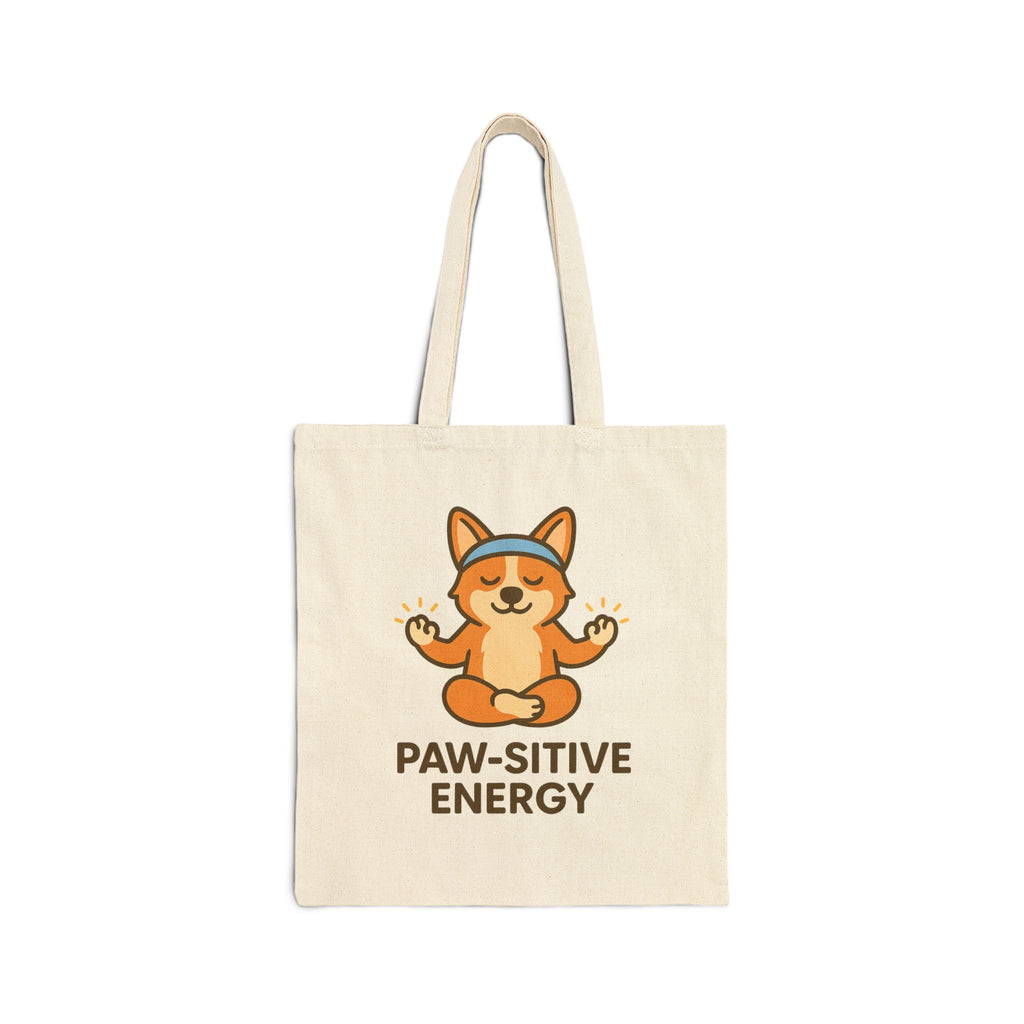 Tote Bag — "Paw-sitive Energy" Yoga Corgi Cotton Canvas Tote