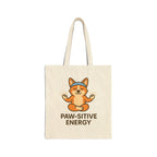 Tote Bag — "Paw-sitive Energy" Yoga Corgi Cotton Canvas Tote