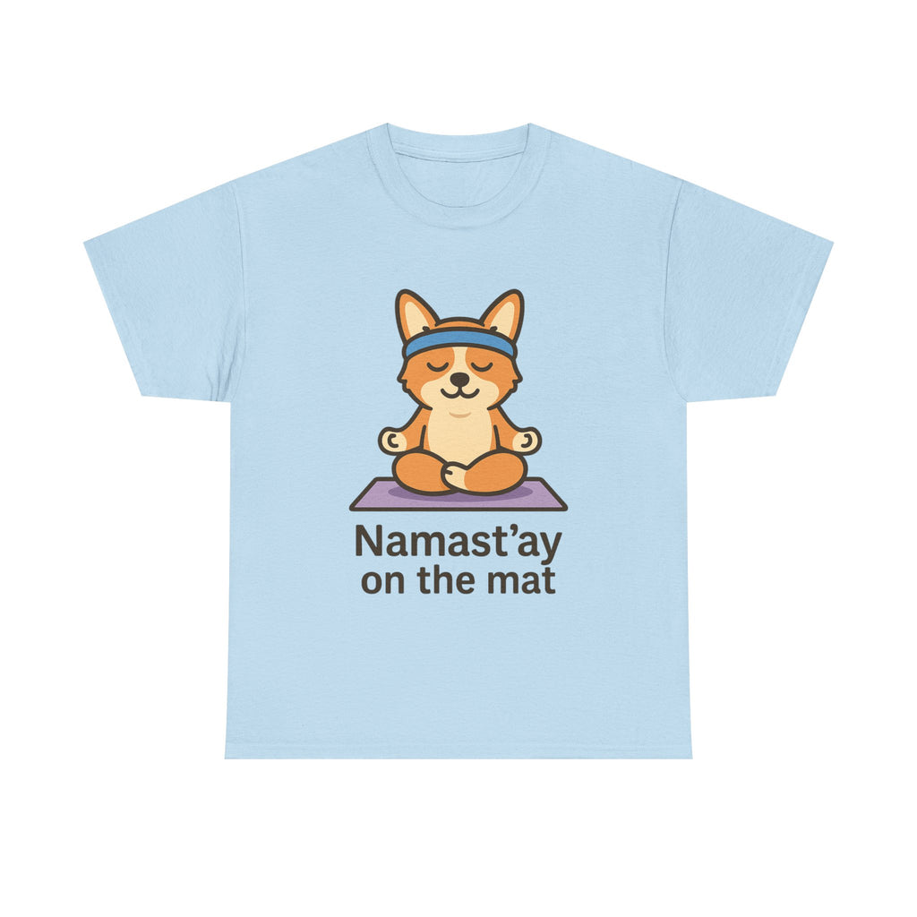 Namast’ay on the Mat – Yogloo Lotus Pose Yoga T-Shirt | Cute Corgi Mindfulness Tee