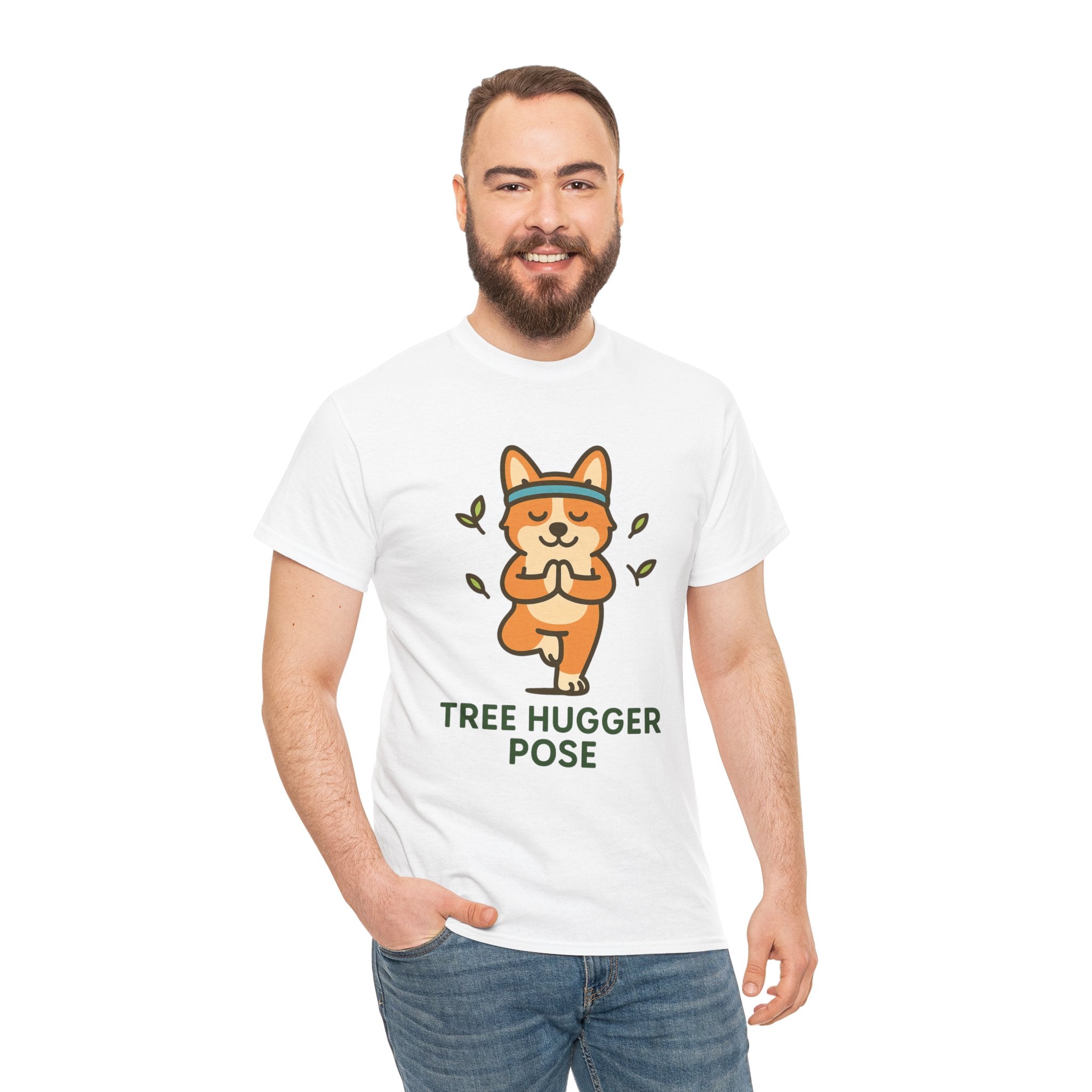 Tree Hugger Pose – Yogloo Corgi Tree Pose Yoga T-Shirt | Cute Eco-Yoga Gift, Mindfulness Tee