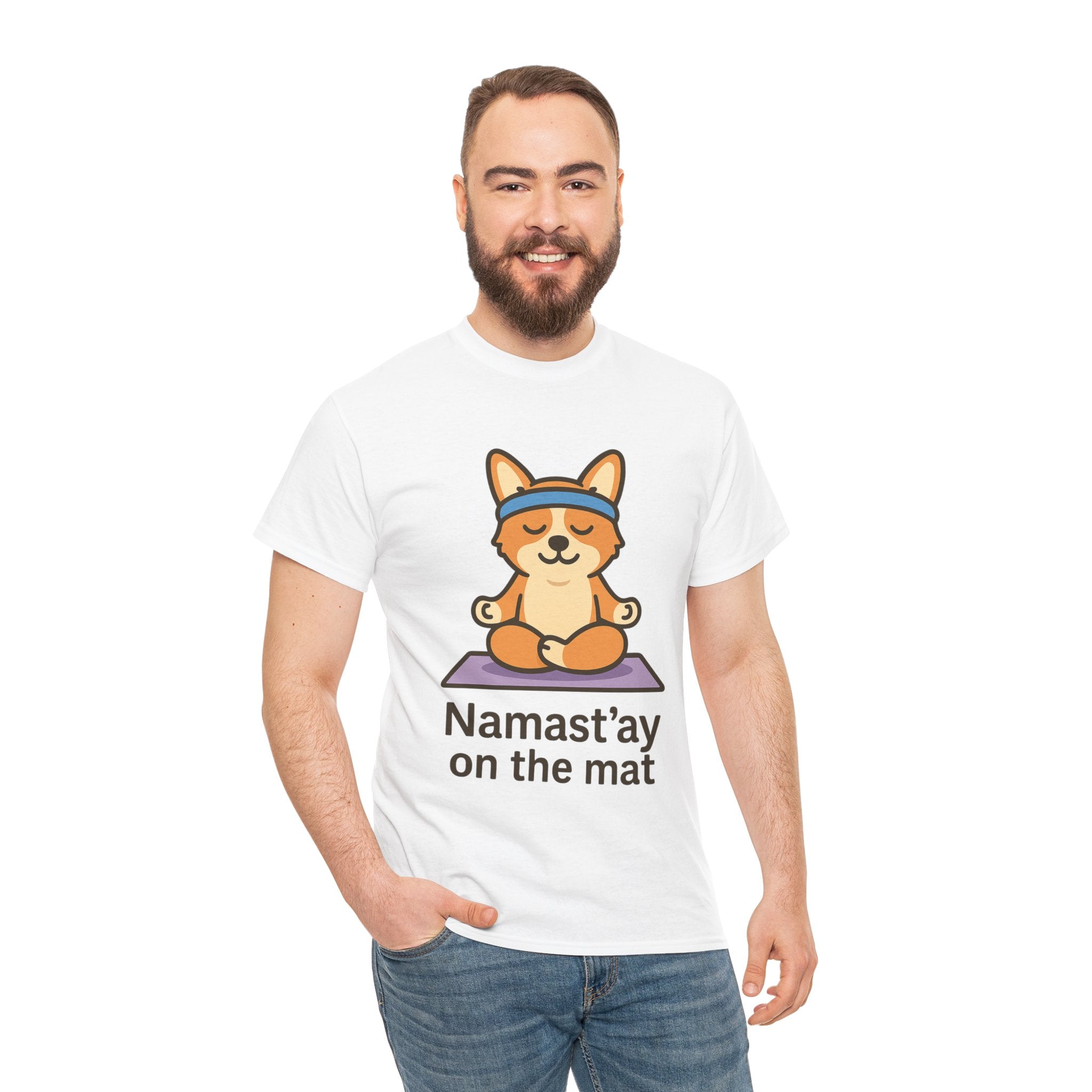 Namast’ay on the Mat – Yogloo Lotus Pose Yoga T-Shirt | Cute Corgi Mindfulness Tee