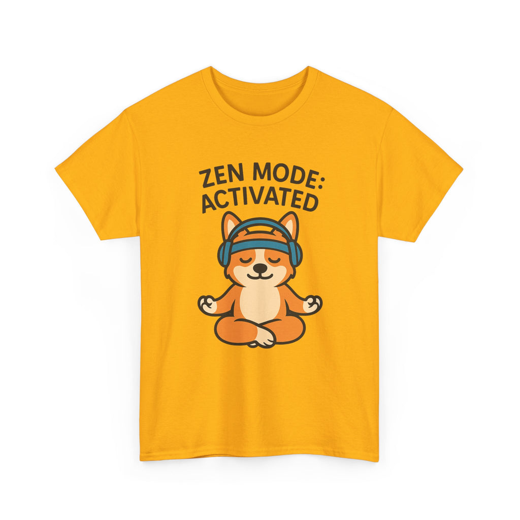 Zen Mode: Activated – Yogloo Headphones Lotus Pose Yoga T-Shirt | Mindful Corgi Tee, Music Lover Gift