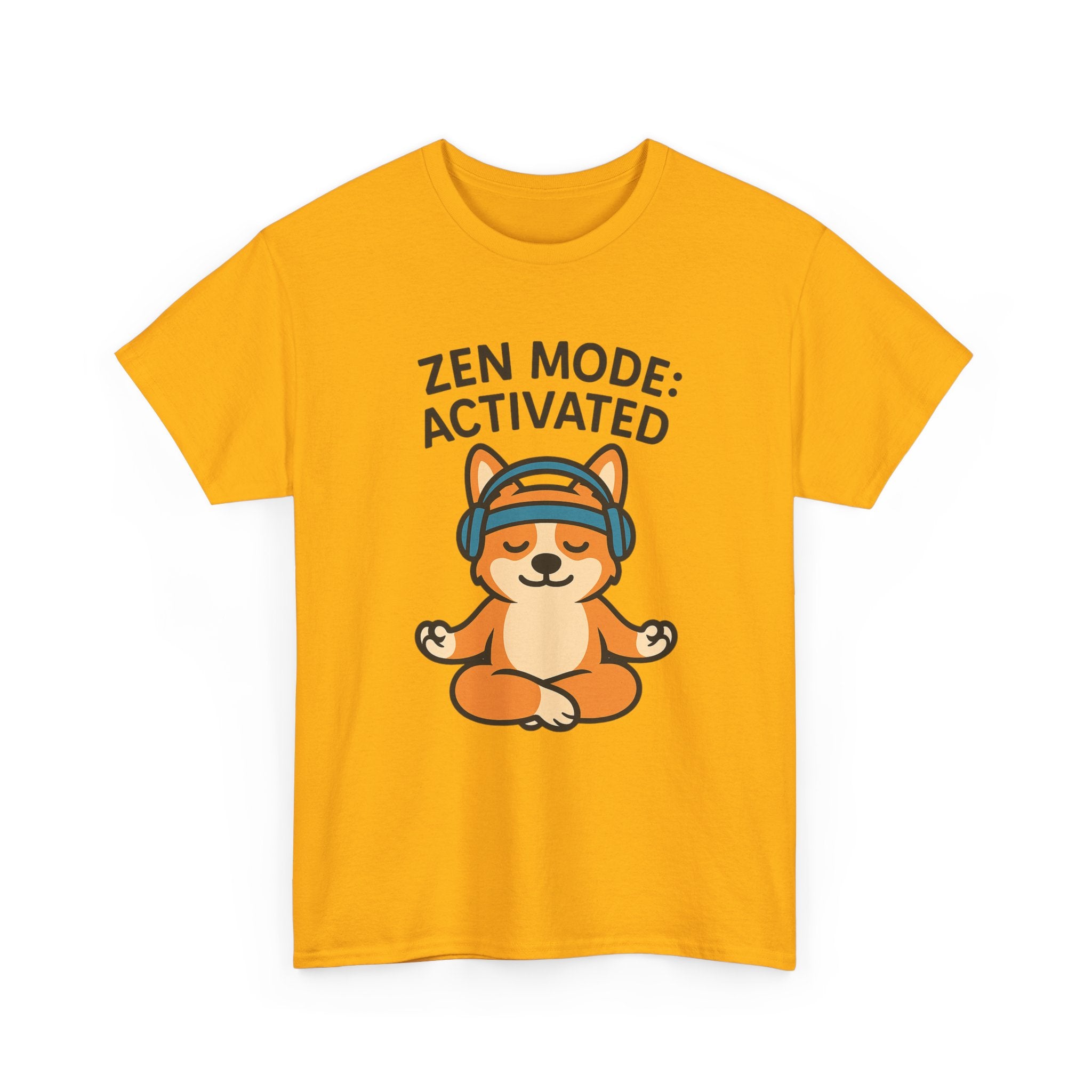 Zen Mode: Activated – Yogloo Headphones Lotus Pose Yoga T-Shirt | Mindful Corgi Tee, Music Lover Gift