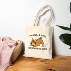 Canvas Tote Bag — "Finally, a Real Downward Dog" Cute Corgi Yoga Tote